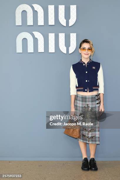Kiernan Shipka attends the Miu Miu Paris Womenswear S/S 2025 show as part of Paris Fashion Week at Palais d'Iena on October 01, 2024 in Paris, France.