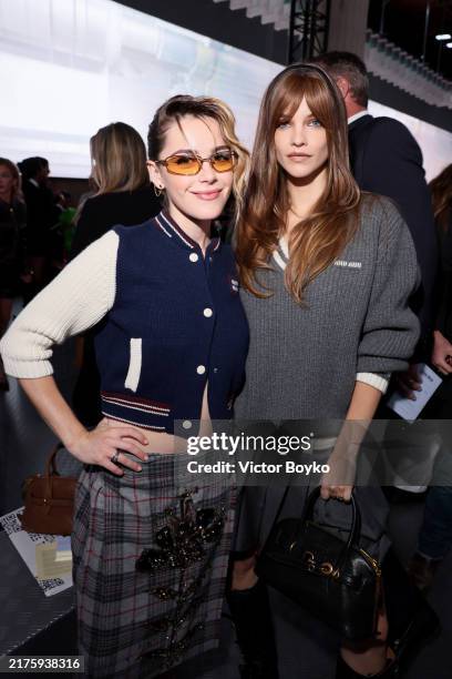 Kiernan Shipka and Barbara Palvin attend the Miu Miu Paris Womenswear S/S 2025 show as part of Paris Fashion Week at Palais d'Iena on October 01,...