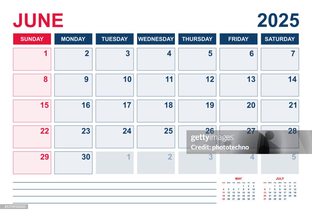 June Week Numbers June 2025 Calendar Calendar Planner Design Template Week Starts On ...