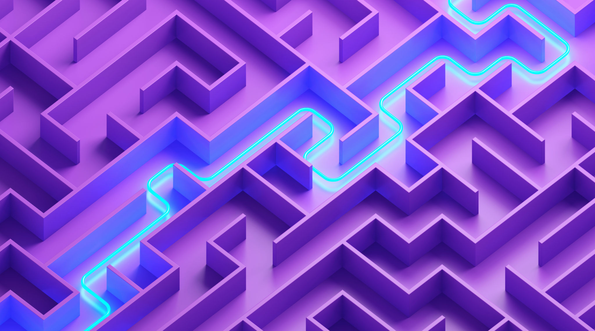 Glowing Path Through a Purple Maze Glowing Path Through a Purple Maze