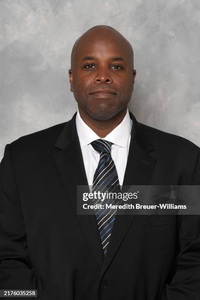 Mike Grier of the San Jose Sharks poses for his official headshot for the 2024-2025 season at Tech CU Arena on September 18, 2024 in San Jose,...