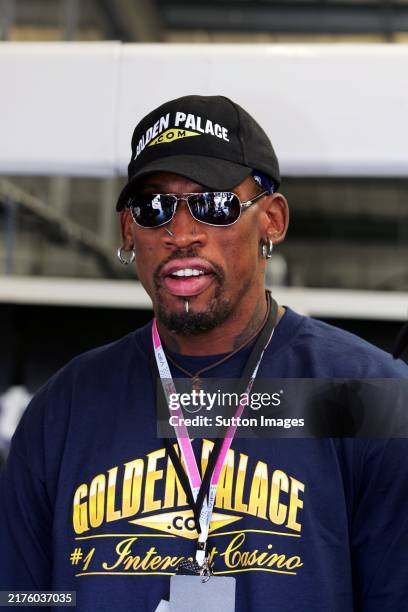 Dennis Rodman NBA Basketball Player, a guest of the Minardi team. Formula One World Championship, British Grand Prix, Rd 11, Practice, Silverstone,...