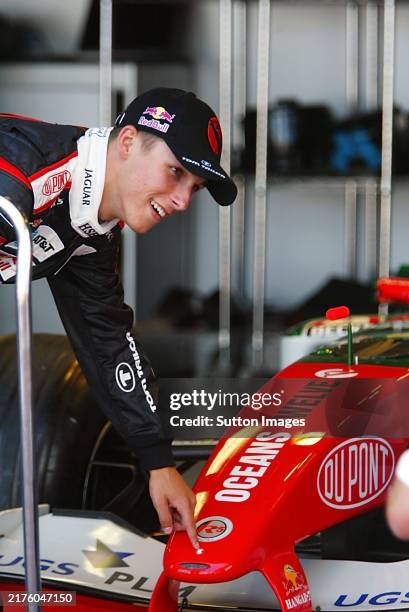 Christian Klien Jaguar points to the real diamond lodged in the R5. Formula One World Championship, Rd 6, Monaco Grand Prix, Preparations, Monte...