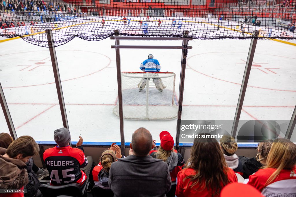 Fans Watching from Behind the Hockey Net