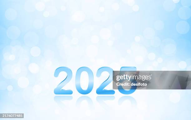 glittery shiny horizontal monochrome vector backgrounds in bright gradient pastel light sky blue color with bubble or lens flare all over like bokeh lights for christmas and new year celebrations with text 2025 - twinkle lights background stock illustrations