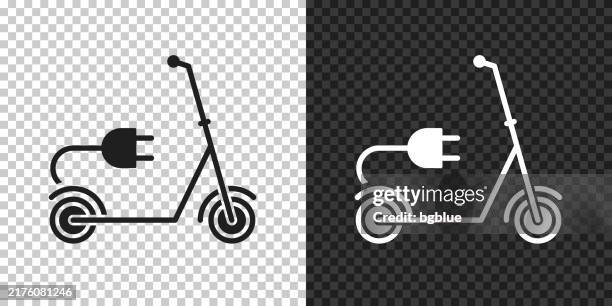 electric scooter with plug. icon for design on blank background - wall plug side stock illustrations