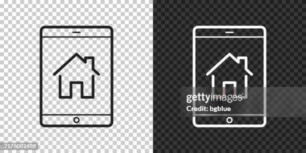 tablet pc with smart home. icon for design on blank background - using tablet home stock illustrations