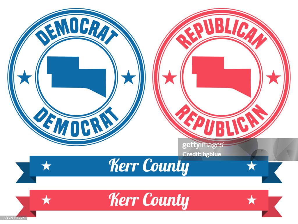 Kerr County, Texas. Map on rubber stamp with banner