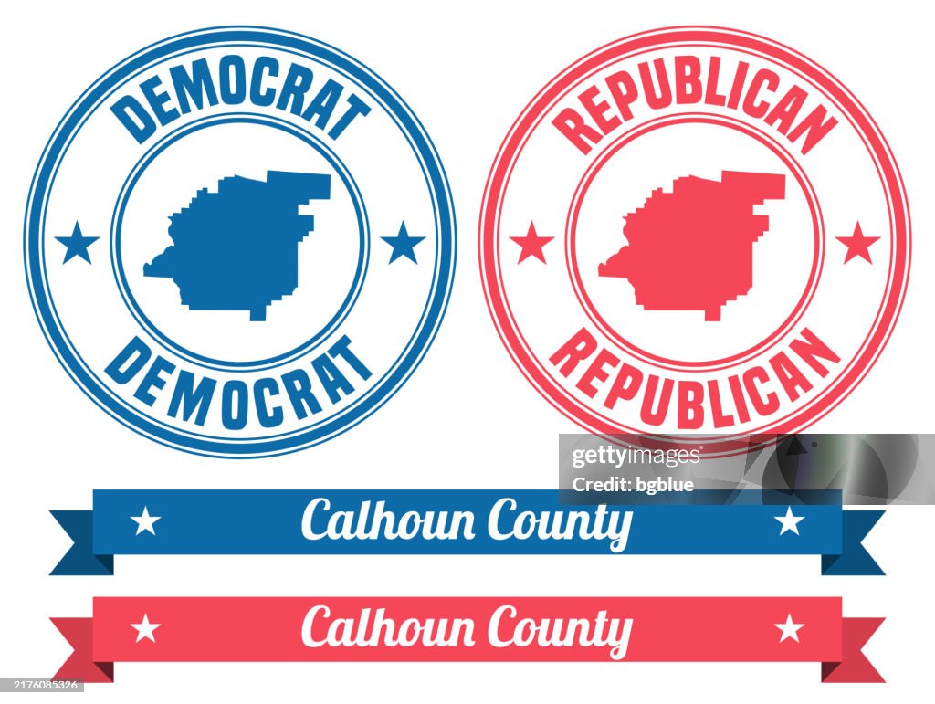 Calhoun County, Alabama. Map on rubber stamp with banner