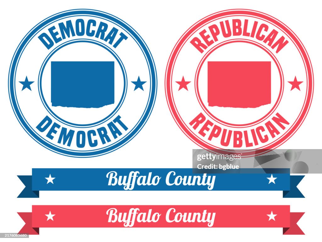 Buffalo County, Nebraska. Map on rubber stamp with banner
