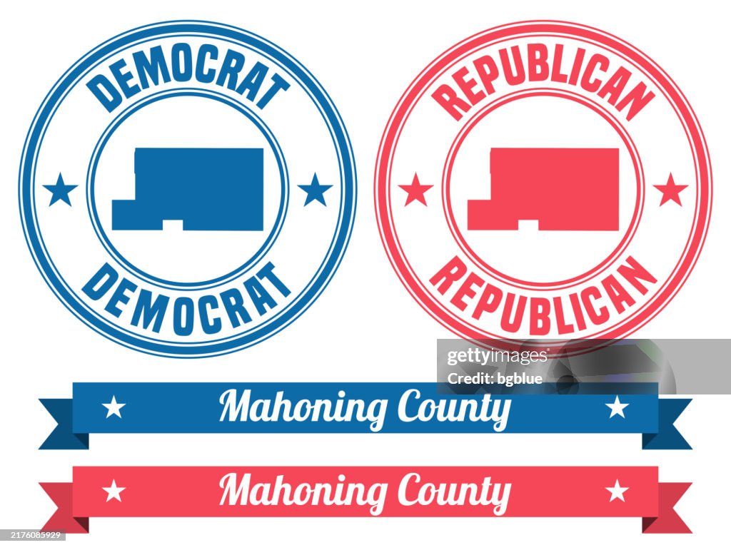 Mahoning County, Ohio. Map on rubber stamp with banner