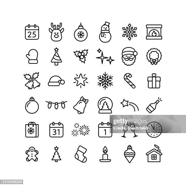 ilustrações de stock, clip art, desenhos animados e ícones de christmas and new year line icon set with editable stroke - vela equipamento de iluminação