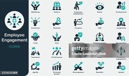 Employee Engagement solid icons collection.Containing Business, Company Culture, Social, Employee, Human resources, Communication, Vision, Values, Accountability, Performance, Management, Recognition Employee Engagement solid icons collection.Containing Business, Company Culture, Social, Employee, Human resources, Communication, Vision, Values, Accountability, Performance, Management, Recognition