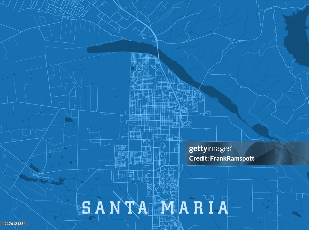 Santa Maria CA City Vector Road Map Blue Horizontal