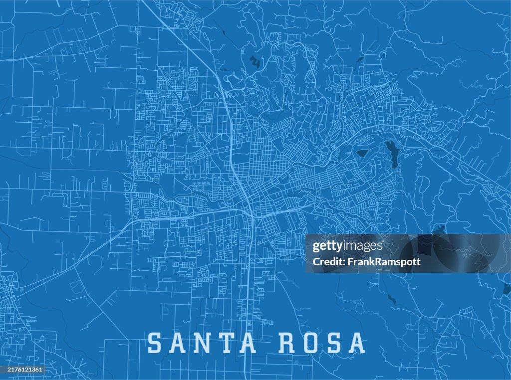 Santa Rosa CA City Vector Road Map Blue Horizontal