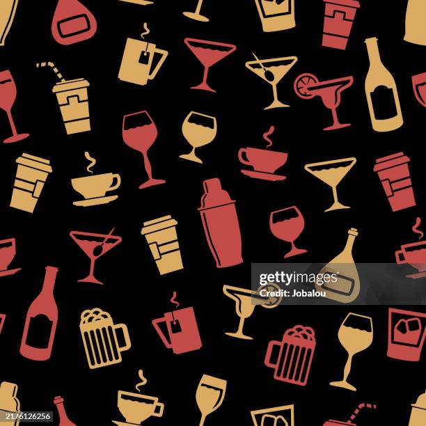 ilustraciones, imágenes clip art, dibujos animados e iconos de stock de fondo de patrón sin costuras de un conjunto de contenedores de bebidas de barra - bar bottles background