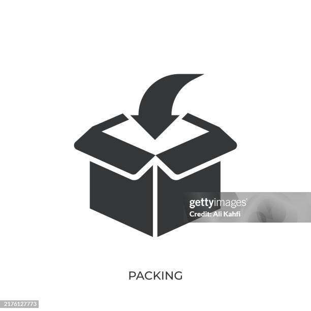 packing glyph solid icon. solid icon that can be applied anywhere, simple, pixel perfect and modern style - taking inventory stock illustrations