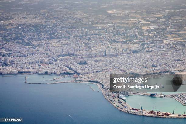aerial view of harbor and city of bari - passenger ship stock pictures, royalty-free photos & images