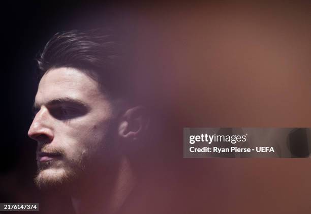 Declan Rice of Arsenal waits in the tunnel during the UEFA Champions League 2024/25 League Phase MD2 match between Arsenal FC and Paris Saint-Germain...