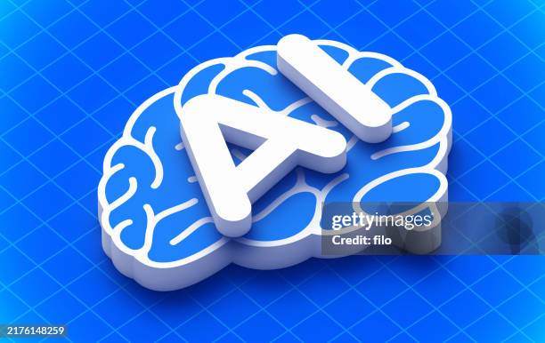 artificial intelligence brain ai 3d symbol - equipamento técnico médico imagens e fotografias de stock