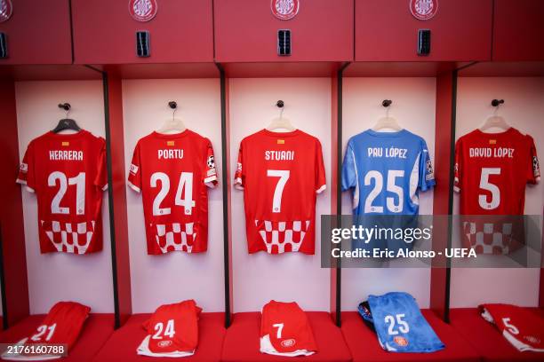 View inside the Girona dressing room prior to the UEFA Champions League 2024/25 League Phase MD2 match between Girona FC and Feyenoord at Montilivi...