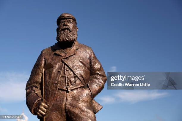 View of the sculpture in the unveiling of the memorial sculpture of four-time Champion Golfer Tom Morris prior to the Alfred Dunhill Links...