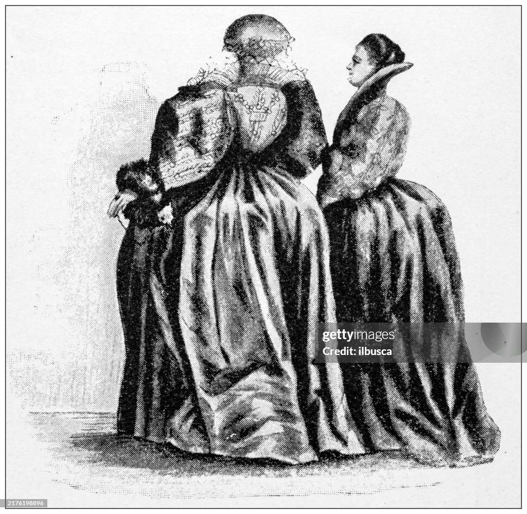 Antique image: Fur hand warmer muff in women's fashion, 1580