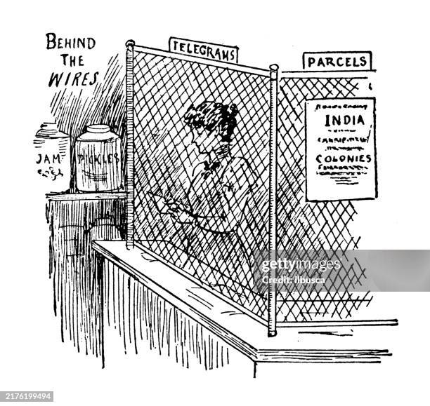 antique image: satire comic cartoon - post office india stock illustrations
