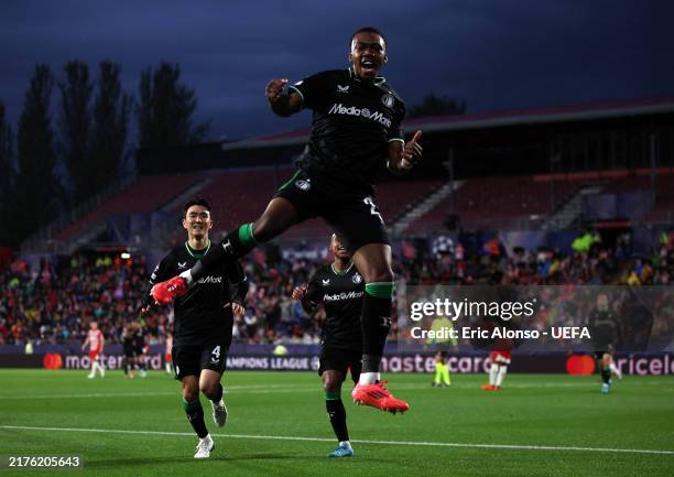 Antoni Milambo of Feyenoord celebrates scoring his team's second goal during the UEFA Champions League 2024/25 League Phase MD2 match between Girona...