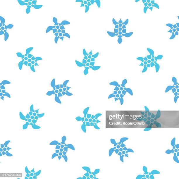 ilustraciones, imágenes clip art, dibujos animados e iconos de stock de patrón sin costuras de tortugas marinas azules y acuáticas - dermoquélidos
