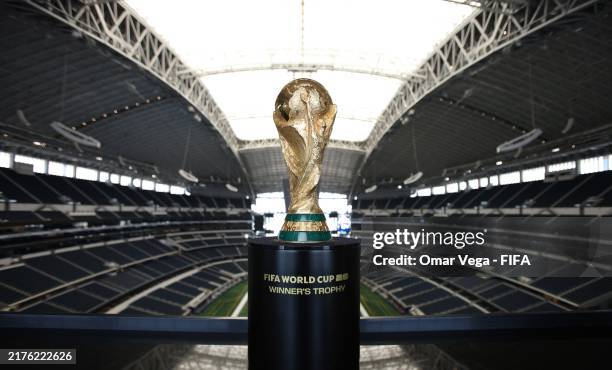 World Cup Trophy is displayed at AT&T Stadium on August 7, 2024 in Dallas, Texas.