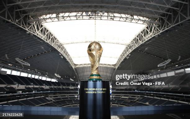 World Cup Trophy is displayed at AT&T Stadium on August 7, 2024 in Dallas, Texas.