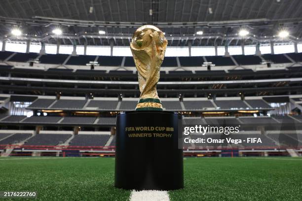 World Cup Trophy is displayed at AT&T Stadium on August 7, 2024 in Dallas, Texas.