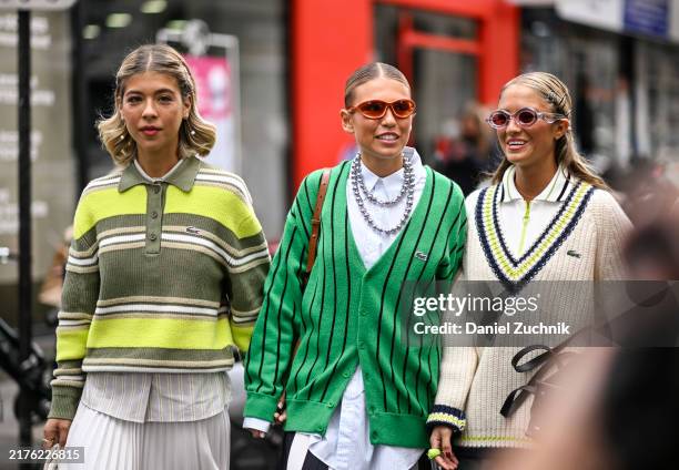 Guests are seen wearing Lacoste outfits outside the Lacoste show during Womenswear Spring/Summer 2025 as part of Paris Fashion Week on October 01,...
