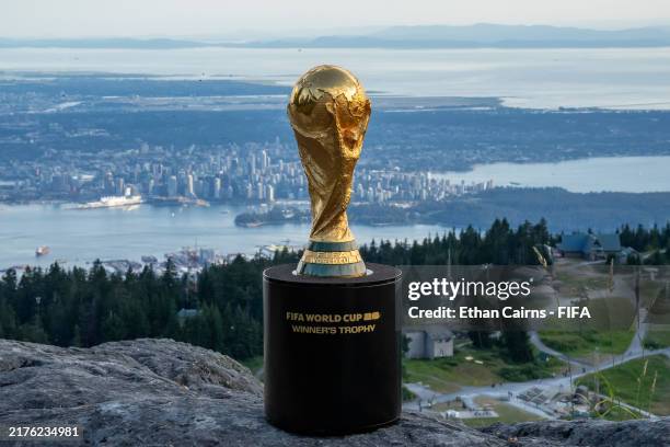 World Cup Trophy is displayed at Grouse Mountain on July 26, 2024 in Vancouver, Canada.
