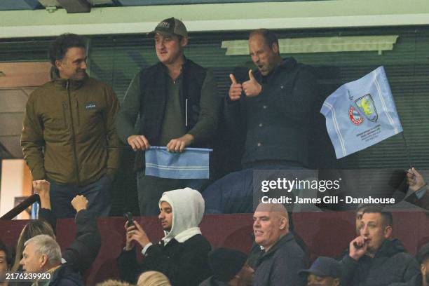 William, Prince of Wales, celebrates Aston Villa's victory on the final whistle during the UEFA Champions League 2024/25 League Phase MD2 match...