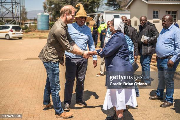 Prince Harry, Duke of Sussex and Prince Seeiso of Lesotho arrive at a special Sentebale event to visit the Pointmain Health Facility on October 2,...