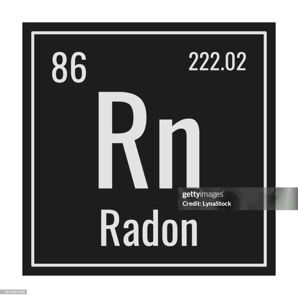 Radon symbol. Chemical element of the periodic table. Vector illustration isolated on white background. Glass sign.