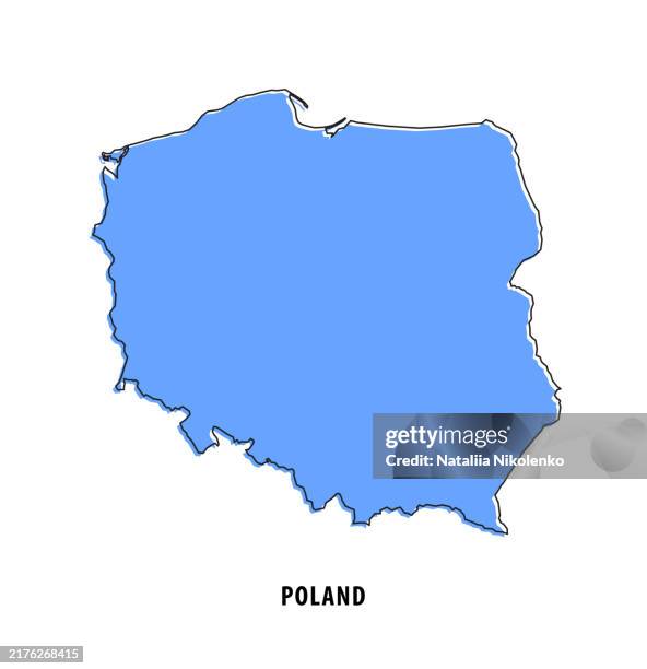poland - blue sketch map. stylized simple outline map, icon. - wroclaw stock illustrations