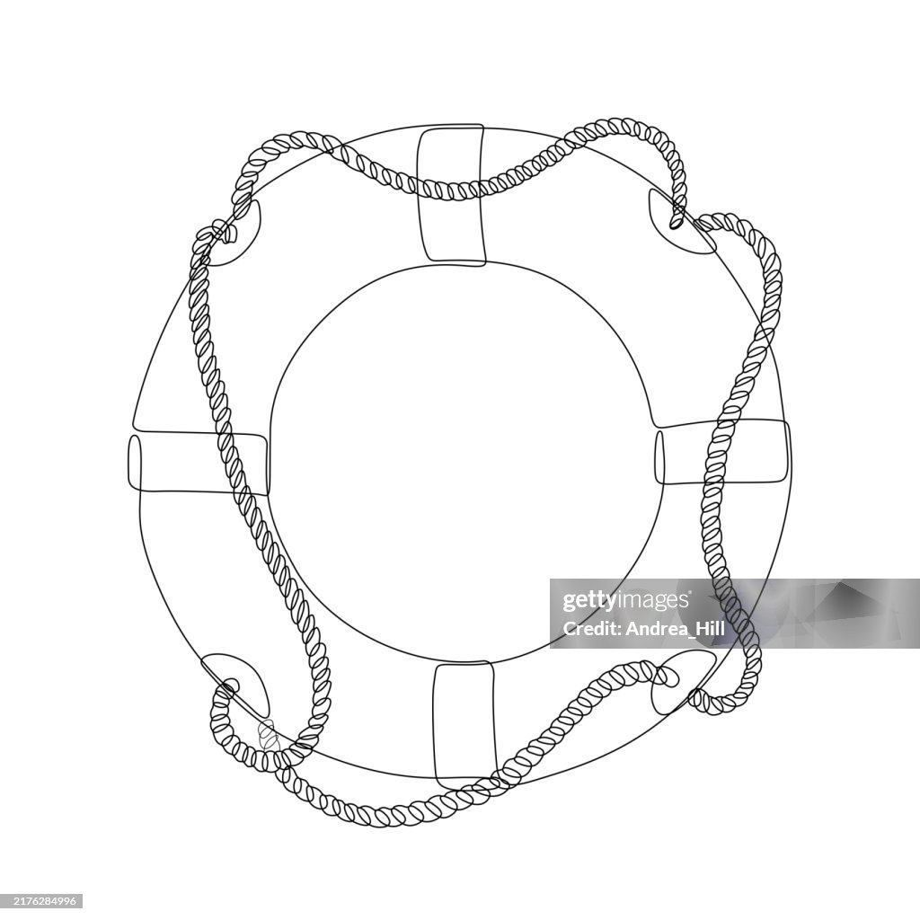 Life Ring, Buoy Continuous Line Drawing with Editable Stroke