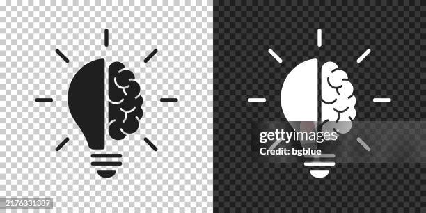 half light bulb and brain. icon for design on blank background - digital brain half stock illustrations