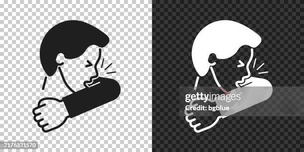 stockillustraties, clipart, cartoons en iconen met cough or sneeze into elbow. icon for design on blank background - niezen