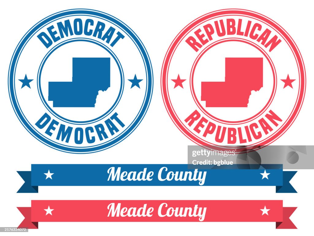 Meade County, South Dakota. Map on rubber stamp with banner