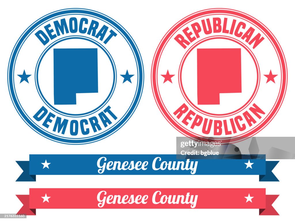 Genesee County, Michigan. Map on rubber stamp with banner