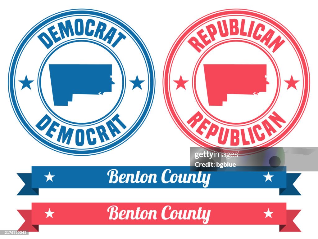 Benton County, Arkansas. Map on rubber stamp with banner