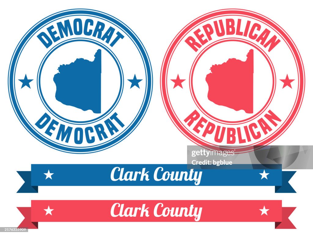 Clark County, Washington. Karte auf Stempel mit Banner