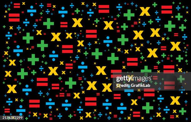 illustrazioni stock, clip art, cartoni animati e icone di tendenza di modello di simboli matematici colorati - moltiplicazione
