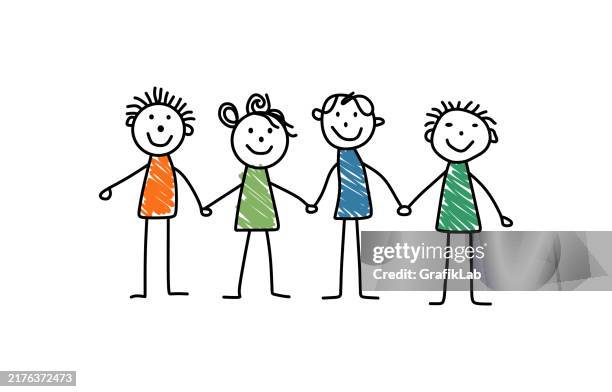 stockillustraties, clipart, cartoons en iconen met hand-in-hand children illustration - hand in hand