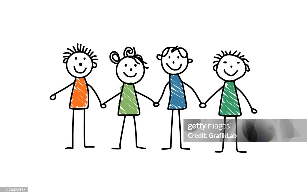 Hand-in-hand children illustration