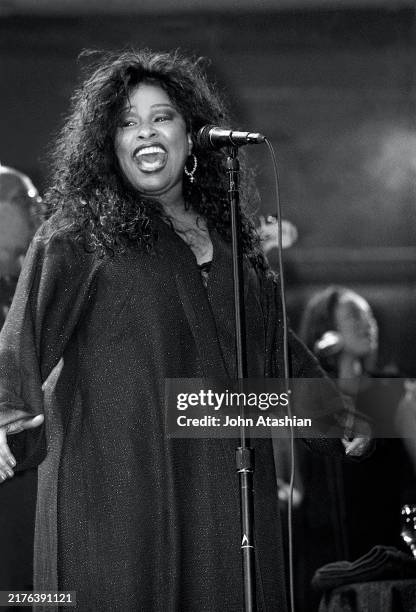 Singer and songwriter Yvette Stevens, better known by her stage name Chaka Khan, is shown performing on stage during a live concert appearance on...